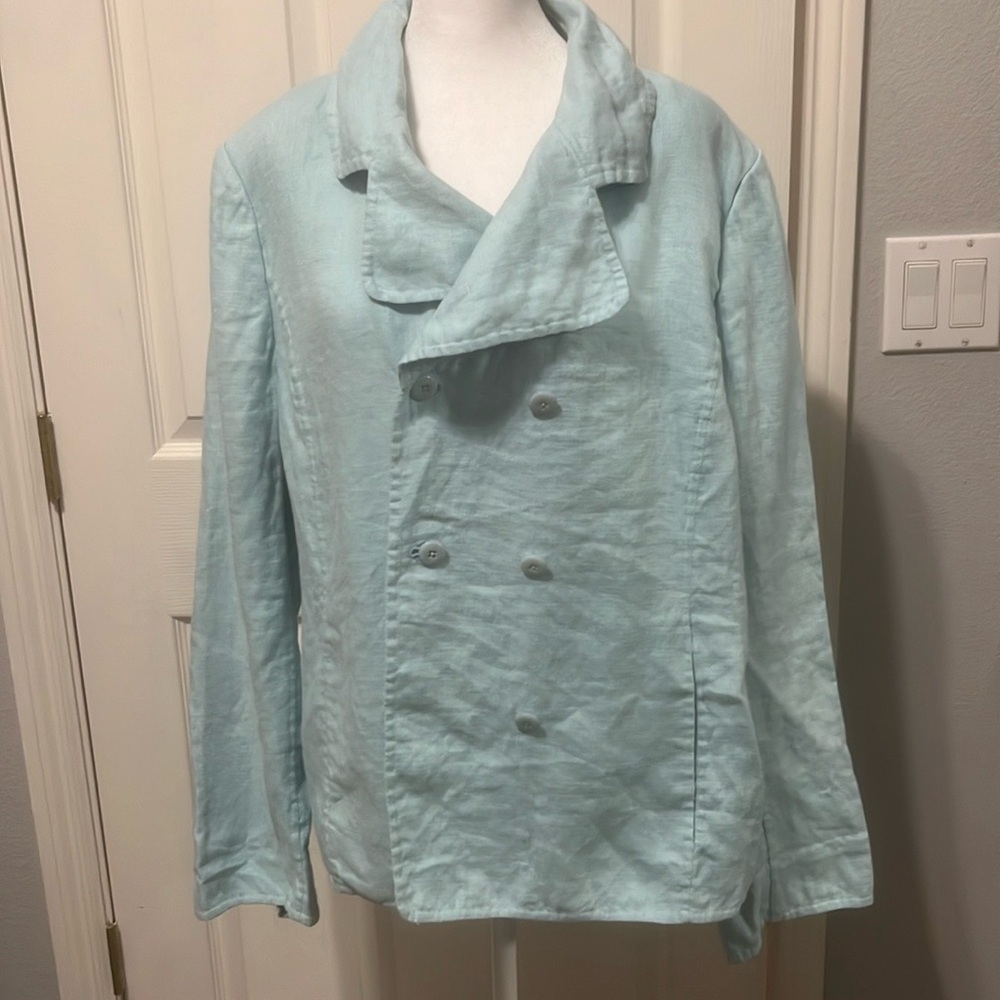 Ellen Tracy Light Blue Linen Blend Top Size 16